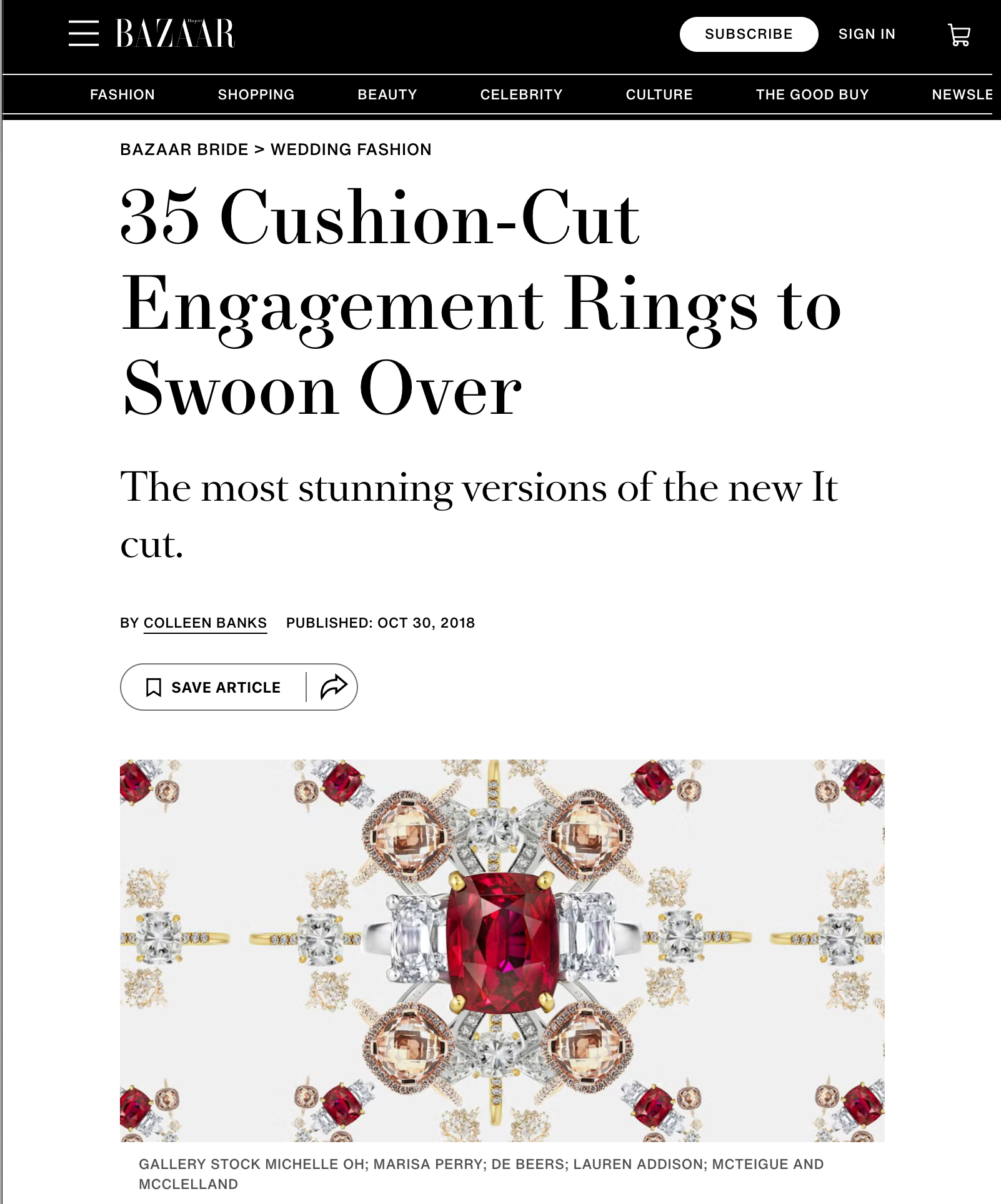 Cushion Cut Ring feature in Harpers Bazaar
