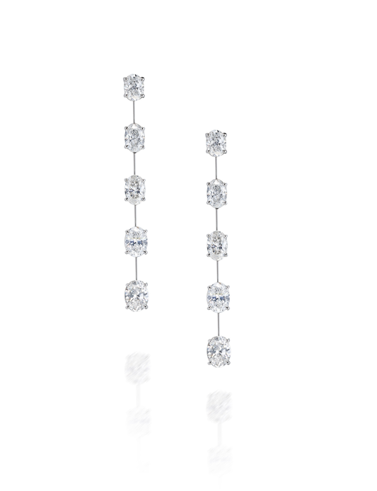 Knife-edge Oval Diamond Drop Earrings