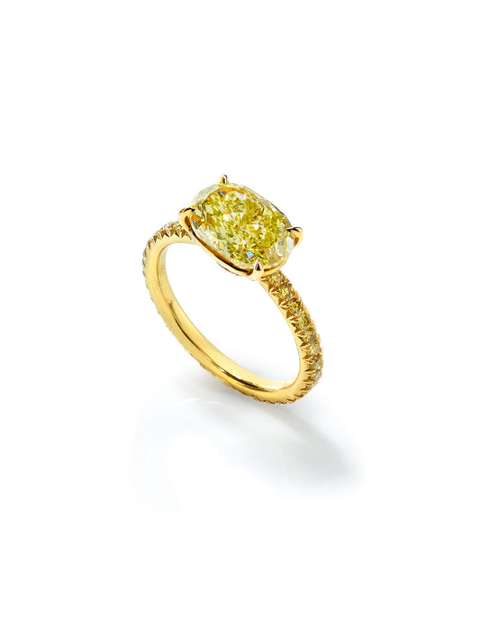 East-West Oval-Shaped Yellow Diamond Ring