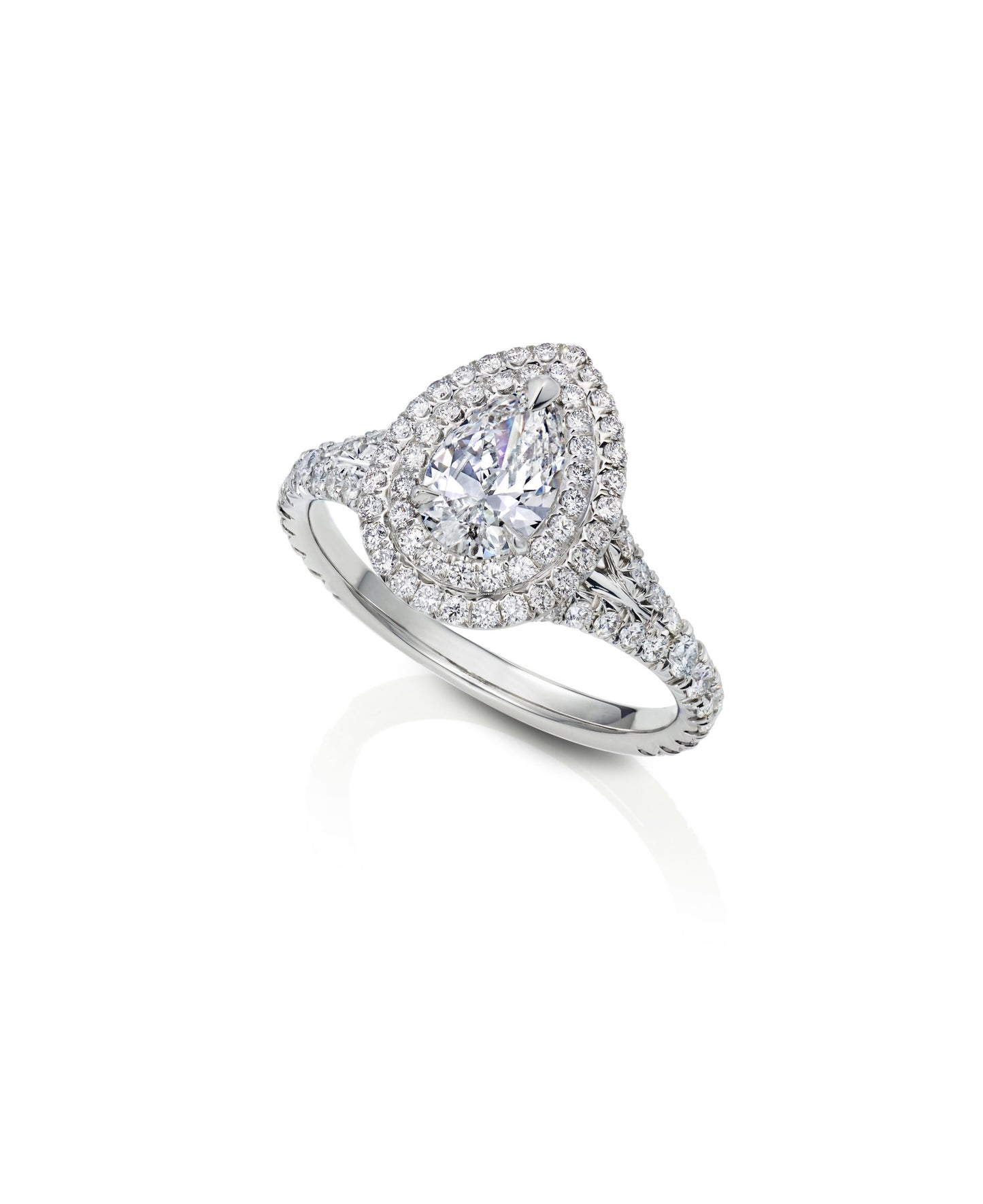 Pear-Shaped Double Halo Diamond Ring