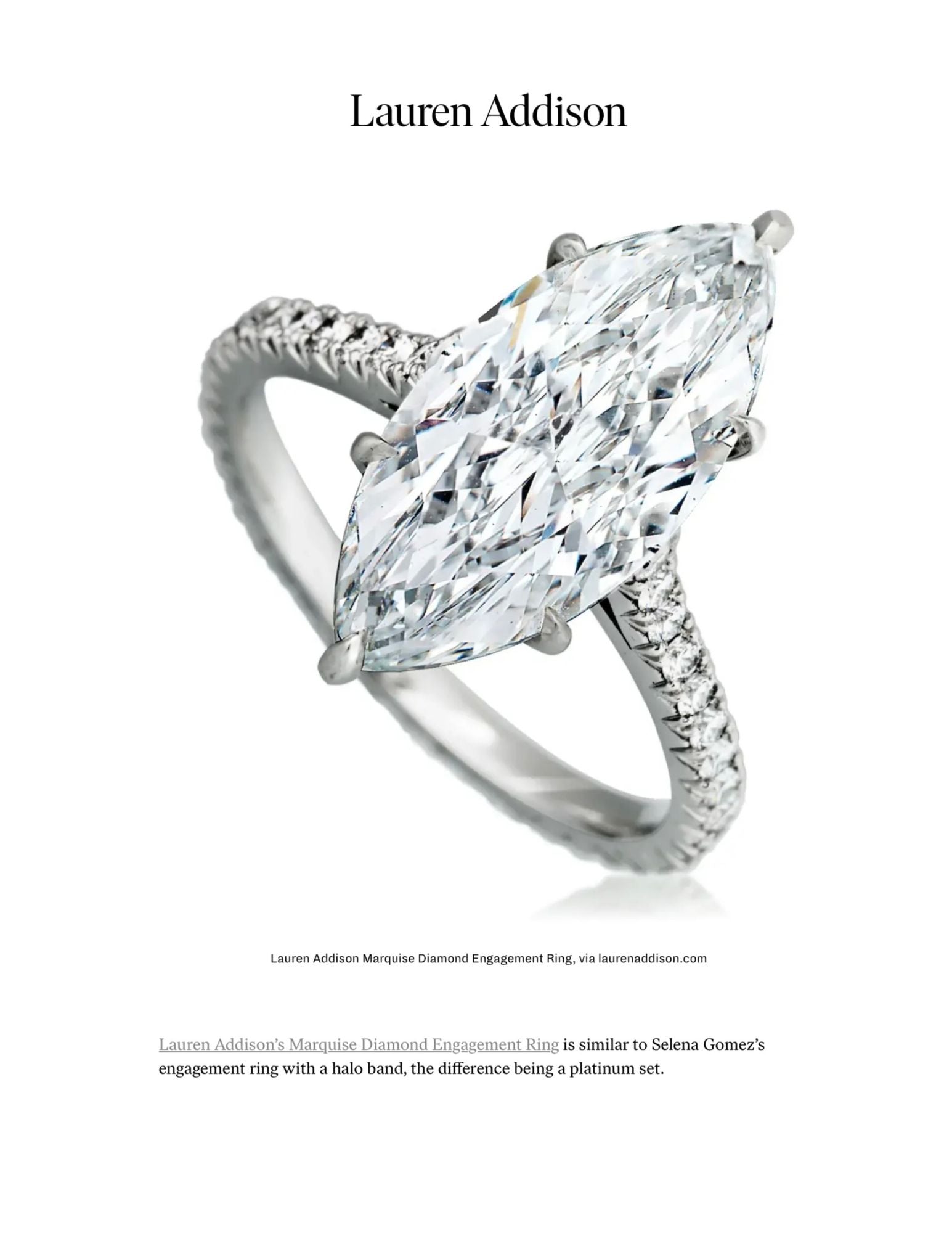 Natural Diamonds highlights Lauren Addison Marquise Diamond Ring in Selena Gomez feature