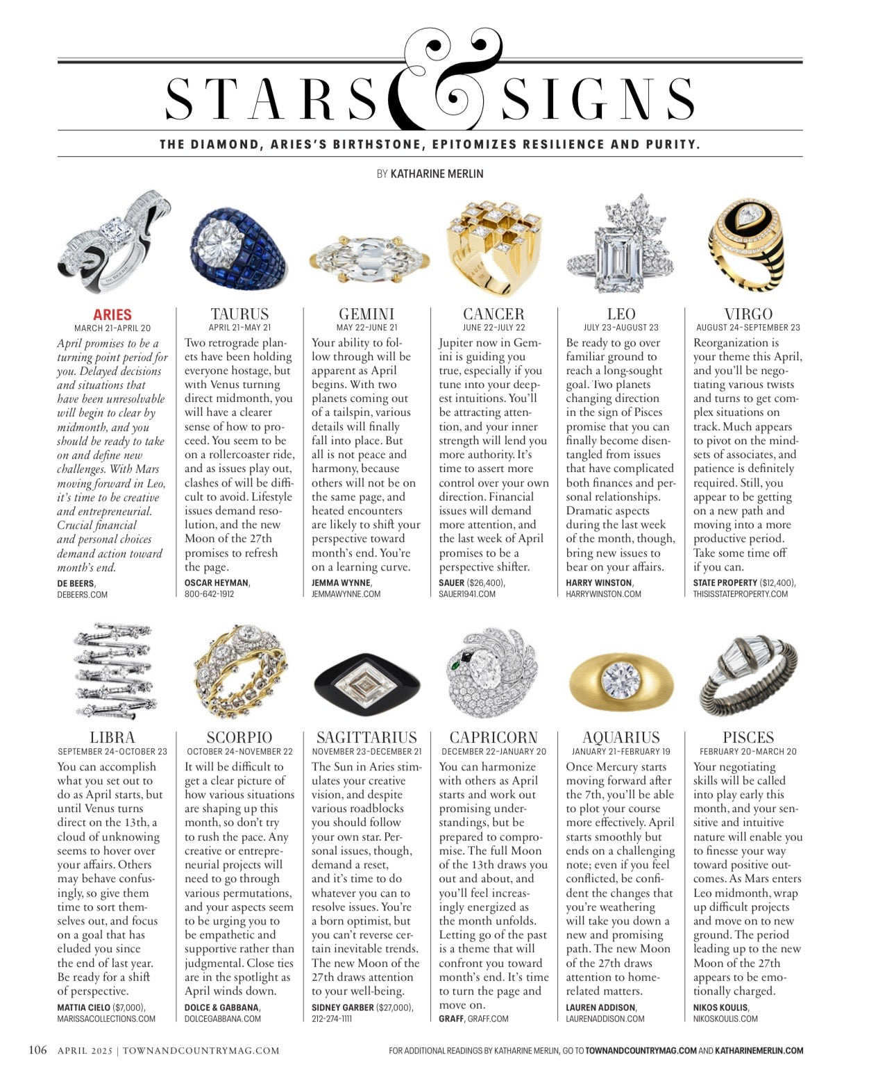 Stars and Signs featuring Lauren Addison - Town and Country April 2025