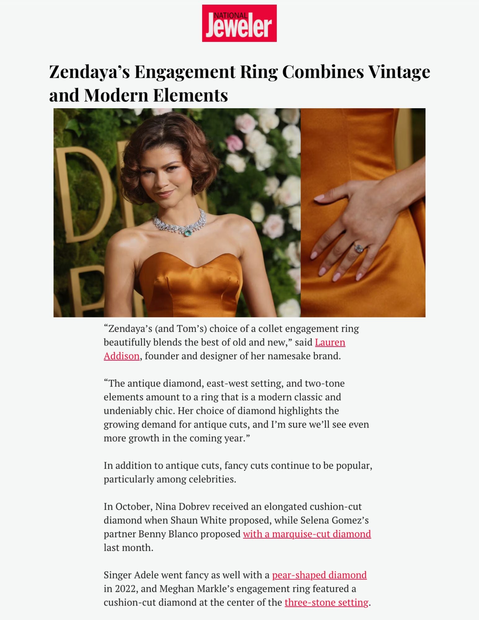 National Jeweler features Zendaya and Lauren Addison Jewelry