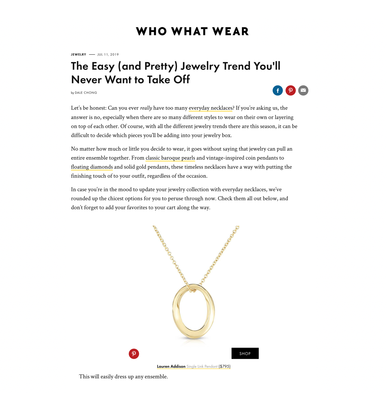 Who What Wear features Lauren Addison  July 2019