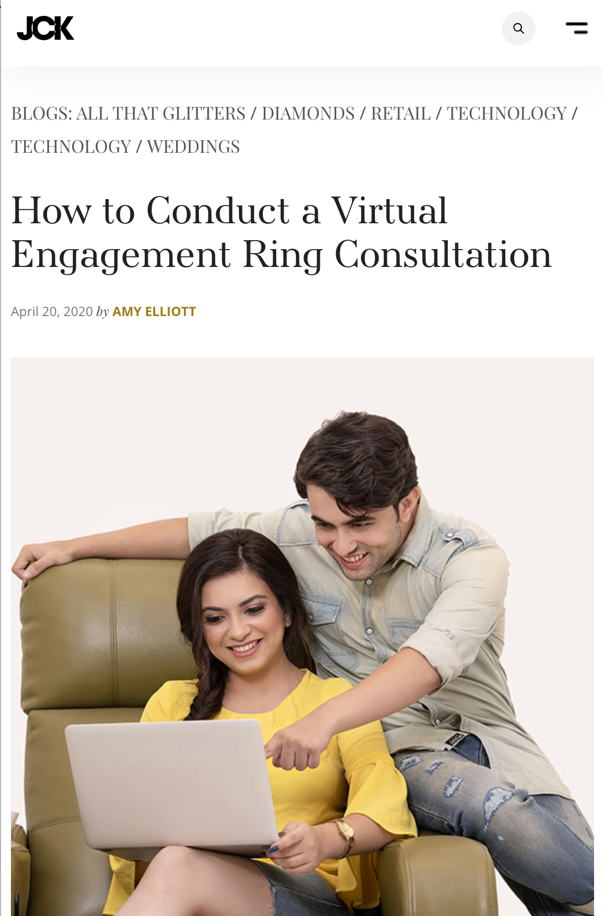 Screenshot of Virtual Engagement Ring Consultation - JCK