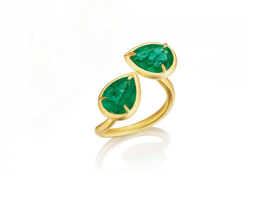 Pear-shaped Emerald Bypass Ring