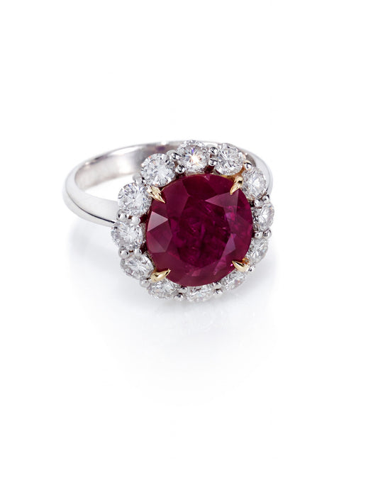 Ruby and Cluster Diamond Ring