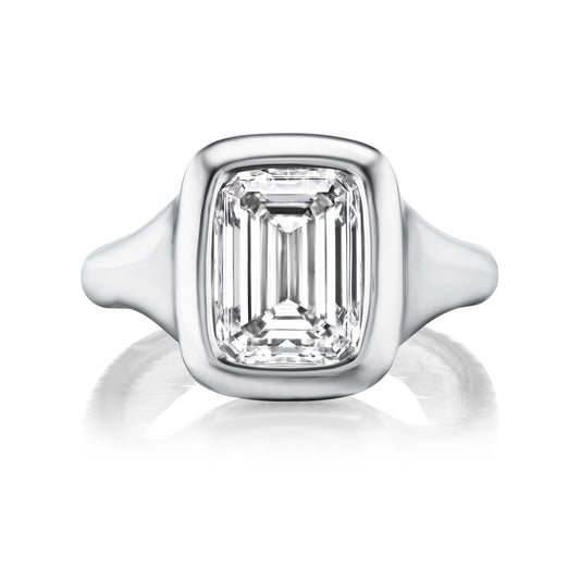 Emerald-Cut Platinum Bezel Ring