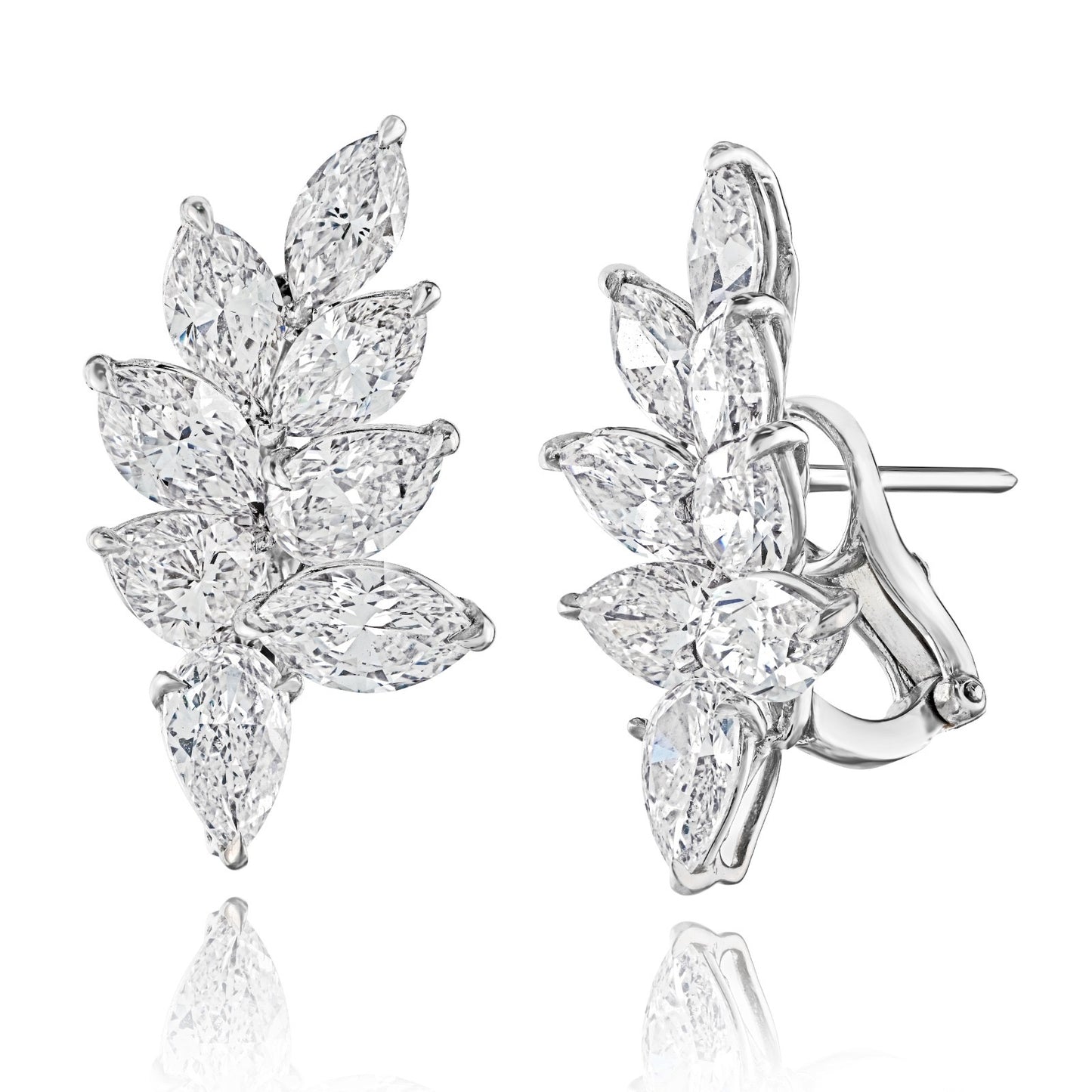 Pear and Marquise Shaped Diamond Cluster Earrings