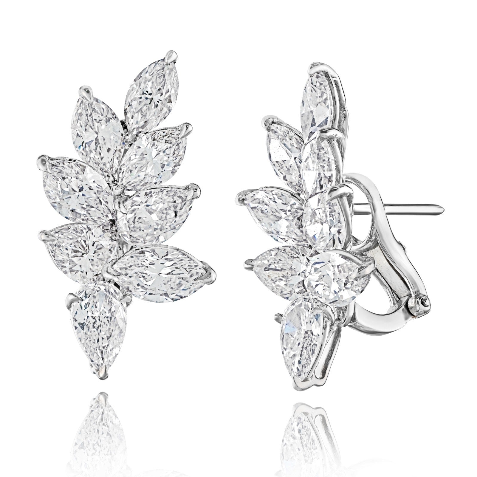 Pear and Marquise Shaped Diamond Cluster Earrings