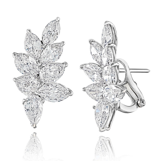Pear and Marquise Shaped Diamond Cluster Earrings
