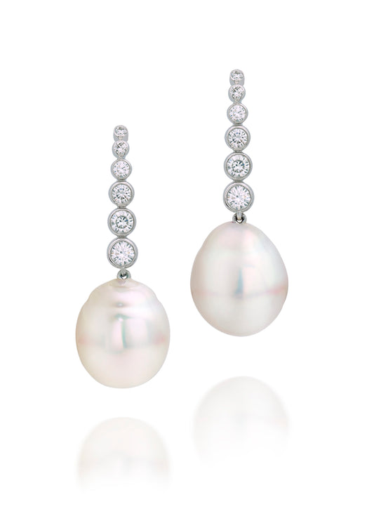 Diamond & South Sea Pearl Cuff Earrings