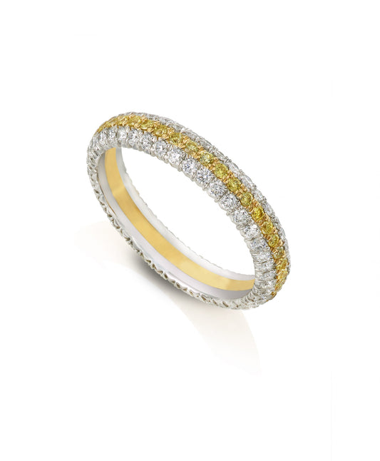 Three Row Yellow & White Diamond Band